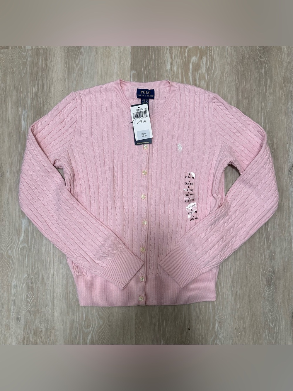 Polo Ralph Lauren Girls Mini Cable Cotton Cardigan, Size L (12-14)
